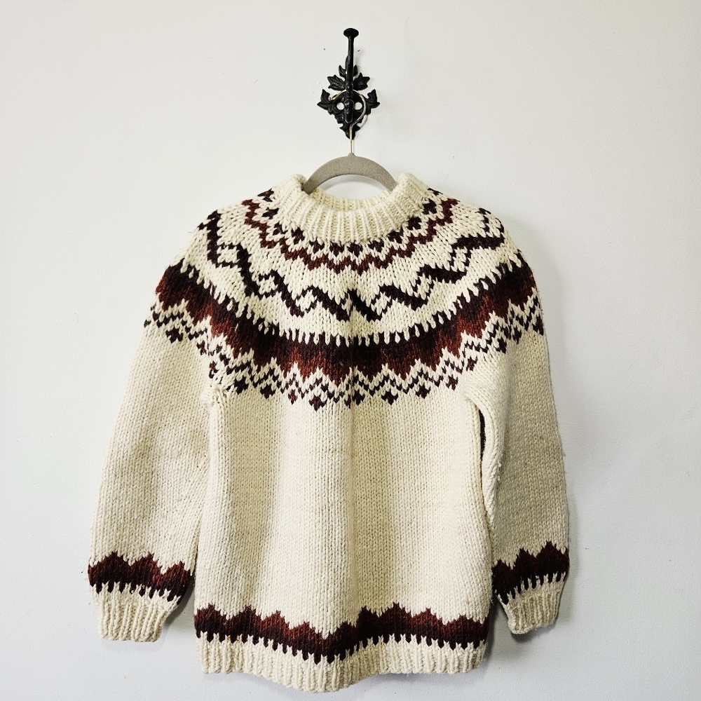 Handmade Wool Fair Isle Sweater Size M/L Pullover Hand Knit Icelandic Nordic